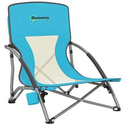 Produktbild von Strandstuhl klappbar, Ultraleicht 2,2 kg, 58x55x62 cm, Blau – inkl. Tragetasche, Getränkehalter, 120 kg belastbar
