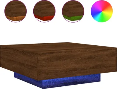 Image de vidaXL Table basse avec lampes LED brun imitation chêne 80x80x31 cm