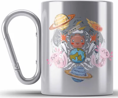 Produktbild von Trendation - Coole Axolotl Edelstahl Tasse Karabiner Grafik Lustig Geschenkidee Schwanzlurch Tiere Geschenk (Silber)