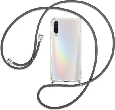 Produktbild von Handykette Backcover-Schutzhülle mit Band (Metall silberfarben) für Xiaomi Mi A3 / Mi CC9e - dunkelgrau