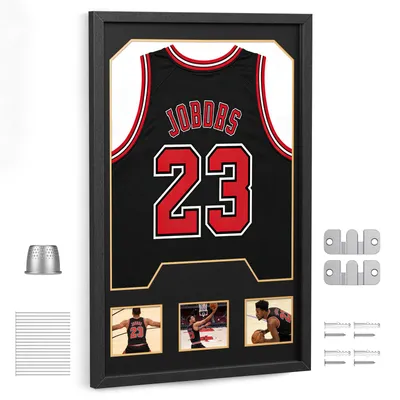 Obrázok produktu pre Rám na vystavenie tričiek – nástenný rám typu "shadow box" – 90x60 cm. Vitrína na tričká a suveníry – kovový rám – čierna farba