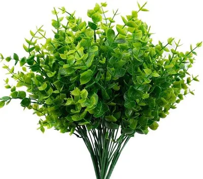 Productafbeelding van Kunstgrasstroken, 5 stuks, UV-bestendig, groen, Eucalyptus, geschikt voor tuinen, buitenkunstbloemen, balkon, tuin.