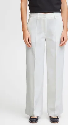 Image de ICHI IHKATE Pantalon en tissu stretch pour femmes Coupe droite avec coutures décoratives Passants de ceinture légèrement élastiques
