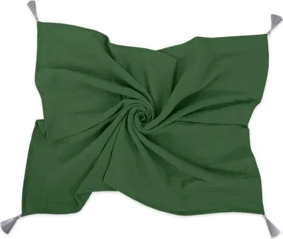 Produktbild von Musselin-Filzkind – Babydecke – angenehm weich, 100 % Baumwolle – Waldgrün mit Quasten