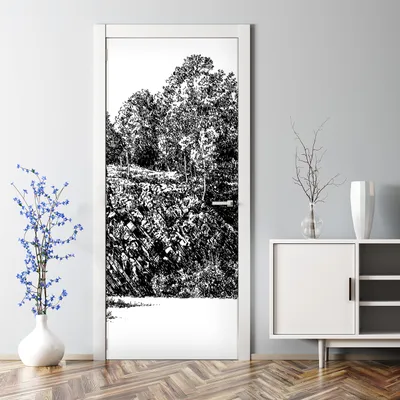 Produktbild von Dekorative Türposter Klebefolie selbstklebend Wandaufkleber Schwarze und weiße Steinhügel 85 x 200 cm