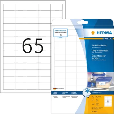 Produktbild von Tiefkühletiketten weiß 38,1x21,2mm Special A4 VE=32x1625 Stück