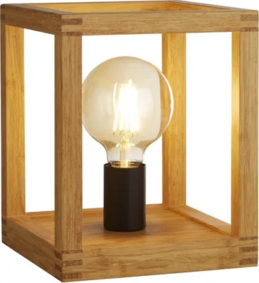 Produktbild von Nachttischleuchte Metall Holz 25 cm Natur Schwarz E27 quadratisch Modern Tischleuchte