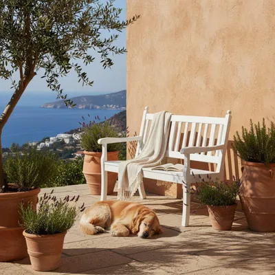 Produktbild von Gartenbank Aruba | 2-Sitzer | Weiß | HxBxT 88x115x69cm | Witterungs- & UV-beständiger Kunststoff | Parkbank Sitzbank Außenbereich Garten Balkon Terrasse