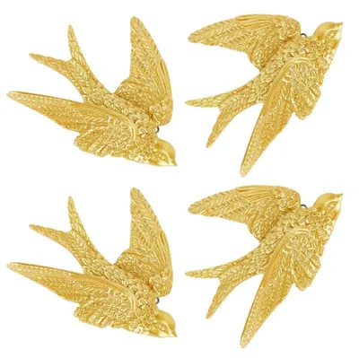 4er-Set goldene Vogel-Wandskulptur aus Harz, 10,5 cm
