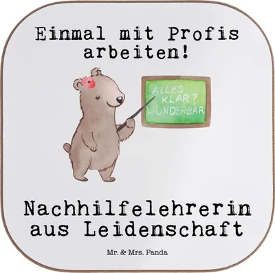 Produktbild von Mr. & Mrs. Panda Untersetzer für Gläser Nachhilfelehrerin Leidenschaft - Weiß - Geschenk, gläseruntersetzer, Lustig, Coaster, Spruch, Tassen, Nachhilfeunterricht, Tasse