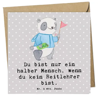Produktbild von Mr. & Mrs. Panda Deluxe Karte Reitlehrer Herz - Grau Pastell - Geschenk, Klappkarte, anlasskarte, faltkarte, Glückwunschkarte, doppelkarte, Grußkarte