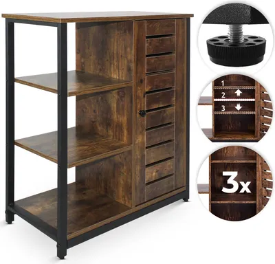 Produktbild von MIADOMODO® Vintage Sideboard - 3 offenen Ablagen, 70x29x75 cm, Industrie-Design, Braun/Schwarz, Stahlrahmen - Beistellschrank, Kommode, Küchenschrank