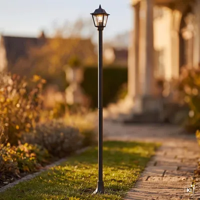 Obrázek produktu pro Venkovní stojací lampa hliníková 200 cm vysoká IP44 černá E27 rustikální venkovní světlo, Obrázek vytvořený pomocí AI