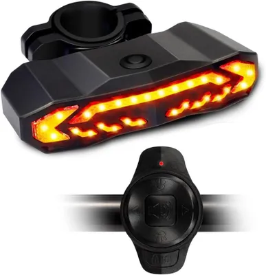 Zdjęcie produktu dla Światło tylne do roweru z alarmem, migającym światłem, wodoszczelne (IP65), z pilotem, zasilane przez USB, pełni również funkcję światła hamowania