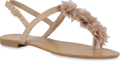 Produktbild von VAN HILL Damen Zehentrenner Sandalen Volants Zehenstegsandale Sommer Schuhe 841288, Farbe: Khaki, Größe: 41