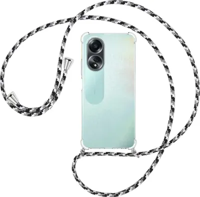 Produktbild von Handykette Backcover-Schutzhülle mit Band (Metall silberfarben) für Oppo A58 4G (CPH2577) - schwarz/grau/weiß