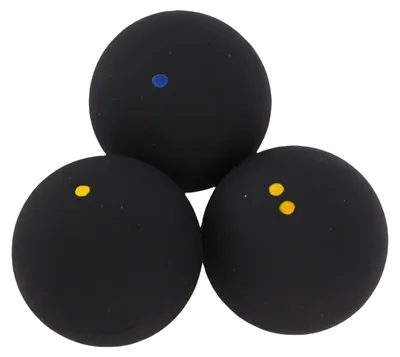 Produktbild von 3-teiliges Squashball-Kombi-Set, einzeln, blauer Punkt, gelb, doppelt, für professionelles Training