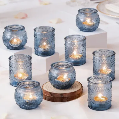Immagine prodotto di Set di 12 portacandele in vetro, ideali per decorazioni di matrimoni ed eventi
