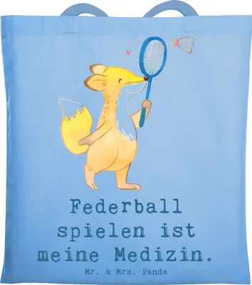 Produktbild von Mr. & Mrs. Panda Shopping Tasche Fuchs Federball spielen - Sky Blue - Geschenk, Badminton, Schultasche, Einkaufstasche, Tote Bag, Stoffbeutel, Jutebeutel, Uni