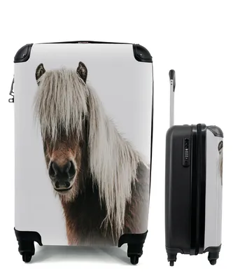 Produktbild von MuchoWow® Koffer Handgepäck Trolley Rollkoffer Kleine Reisekoffer mit 4 Rollen - Pferde - Tiere - Porträt - Braun - Weiß - Cabin Size < 55x40x23 cm & 55x40x20 cm - Kinderkoffer - Kabinenkoffer - Boardgepäck - Reise-Box - Reisekoffer - Reisegepäck - Koffer mit Bild - Trolley für Kinder