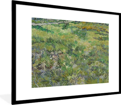Produktbild von MuchoWow® MuchoWow® Gerahmtes Poster Grasige Wiese mit Blumen und Schmetterlingen - Vincent van Gogh 80x60 cm - Poster mit zchwarzem Bilderrahmen - Schlafzimmer-Dekorationen - Fotoposter