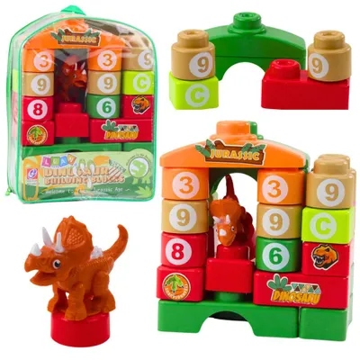 Produktbild von Lean Educational Building Blocks In A Backpack Dinosaurier Zahlen Buchstaben 26 El.