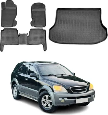 Zdjęcie produktu dla Zestaw dywaników podłogowych i wykładziny bagażnika do Kia Sorento 2003-2009 gumowe TPE czarne 5x