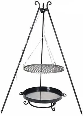 Imagen del producto de Silecomplaza SET: Parrilla para barbacoa de trípode, con rejilla de acero de 70 cm y recipiente para fuego de 80 cm