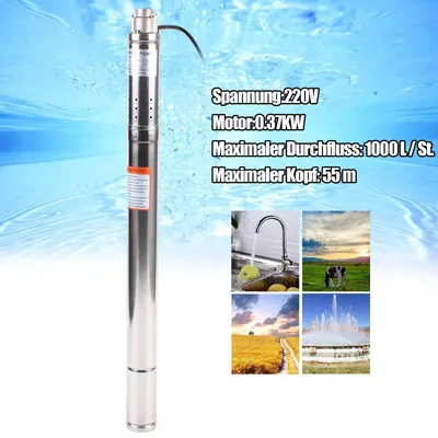Immagine prodotto di Pompa per pozzi profondi - Pompa a vite 2QGD1-50-0.37 - 370 W - Ø 5 cm - Acciaio inossidabile - 55 m di prevalenza - Resistente alla sabbia - 220 V Spina UE