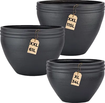 Produktbild von 3er Set Blumentöpfe Calvino schwarz - Aluminium Blumentopf modern