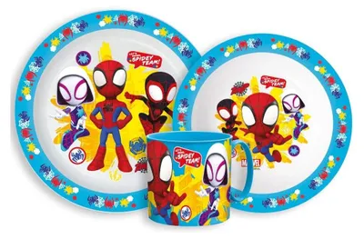 Image de Vaisselle Spiderman Spidey Team, ensemble anti-microplastiques avec gobelet de 265 ml