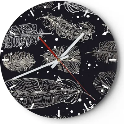Produktbild von Wanduhr - Rund - Glasuhr - Federn Grafiken Gliederung - 40x40cm - Schleichendes Uhrwerk - Lautlos - zum Aufhängen bereit - Dekoration Modern - Wanddekoration aus Glas - C3AR40x40-4244