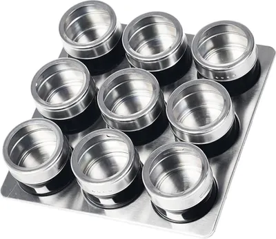 Obrázek produktu pro 10dílná sada kovových nádob na koření z nerezové oceli stojan na koření sůl pepř kuchyňská nádoba na koření černá