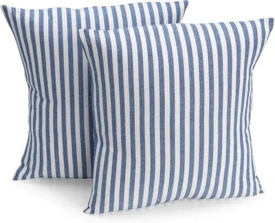 Productafbeelding van Famanu kussensloop, 40 x 40 cm, set van 2 – donkerblauw/wit gestreept, 100% katoen