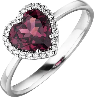 Produktbild von Gr. 54 Damen Ring Herz 585 Gold Weißgold 1 Rhodolith 24 Diamanten Brillanten