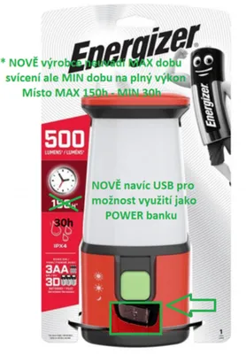 Obrázok produktu pre Kempingové svietidlo Energizer 360 Camping Lahtern 500lm + USB 3xAA alebo 3xD