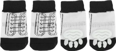 Produktbild von Hundesocken rutschfeste Schuhmuster Socken Hund Katzen Haustier Innensocken Pfoten Schutz und Traktion Dank Silikongel für Hunde Katzen 1 Set (4 Stück) Klein