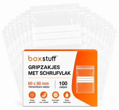 Produktbild von Boxstuff - Grifftaschen 60 x 80 MM - Mit Schreibfläche - 100 Stück