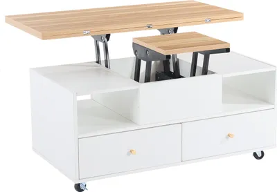 Produktbild von Couchtisch mit Klappfunktion und 4 Schubladen Beistelltisch Wohnzimmertisch für Wohnzimmer 100 x 50 x 47,5 cm