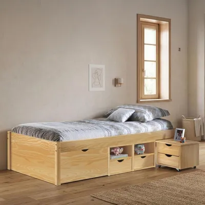 Zdjęcie produktu dla Inter Link funkcjonalne łóżko Claas ze stelażem listwowym 90x200 sosna lita lakierowana naturalnie