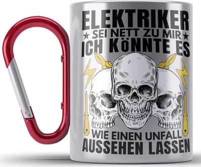 Produktbild von Trendation - Elektriker Edelstahl Tasse Karabiner Geschenk Elektromeister Lustiger Spruch Männer Geschenkidee Wie Ein Unfall Aussehen Lassen (Rot)
