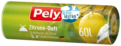 Zdjęcie produktu dla Worek ze sznurkiem Pely 60L o zapachu cytryny zneutralizowany klimatycznie 10 szt