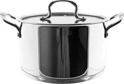 Image de Casserole de haute qualité en acier inoxydable avec poignée en métal et couvercle en verre en argent 28 cm