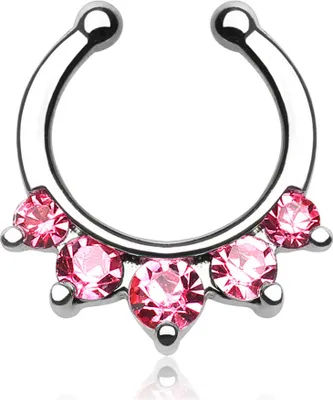 Produktbild von Nasenpiercing Nasenring Fake Piercing Septum Helix Kugeln Zirkonia Kristalle Strass silber-rosa