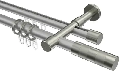 Produktbild von Interdeco Rundrohr-Innenlaufstange / Gardinenstange (Kombination) Silbergrau / Edelstahl-Optik, Typ Prestige Mavell (Zylinder), 20 mm Ø 2-läufig, 600 cm