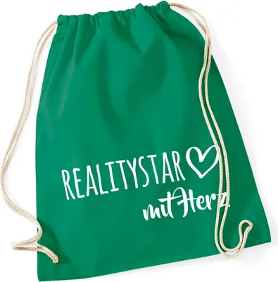 Produktbild von Huuraa Turnbeutel Ralitystar mit Herz 12 Liter Kelly Green Baumwolle Rucksack Geschenkidee