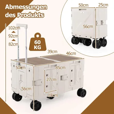 Produktbild von Faltbarer Bollerwagen mit Tischplatte, 2 Aufbewahrungsboxen, verstellbarem Griff