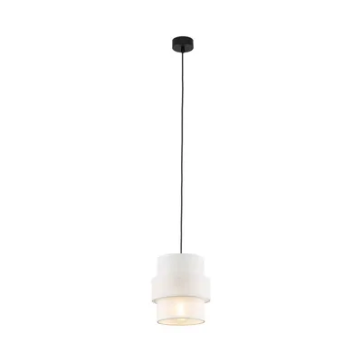 Produktbild von Hängelampe Stoff Metall E27 Ø 20 cm H: max. 150 cm Schwarz Weiß rund Modern