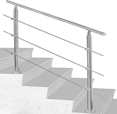 Produktbild von EINFEBEN Treppengeländer Geländer Balkongeländer Edelstahl Handlauf Bausatz mit Querstreben innen & Außen, Balkon (120cm, 3 Querstreben) Geländer und Handläufe
