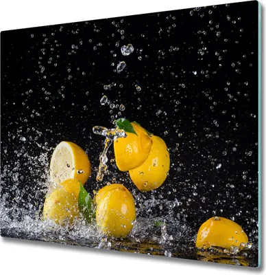 Produktbild von Glas Herdabdeckplatte 60x52 cm Spritzschutz Glasabdeckplatte Schneidebrett Zitronen und Wasser